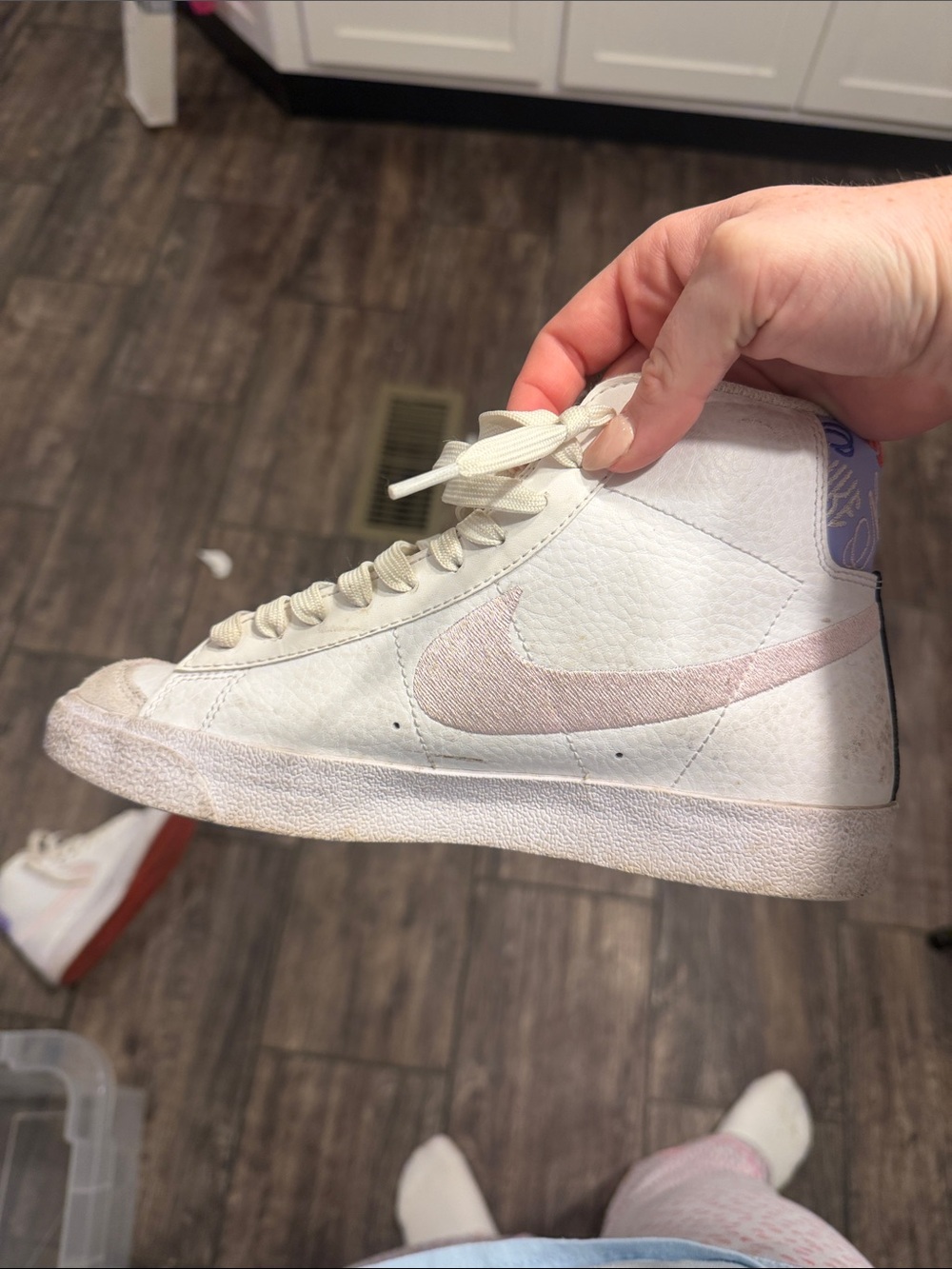 Nike Women’s High-Top Sneakers in White with Orange Swoosh - Picture 2 of 5